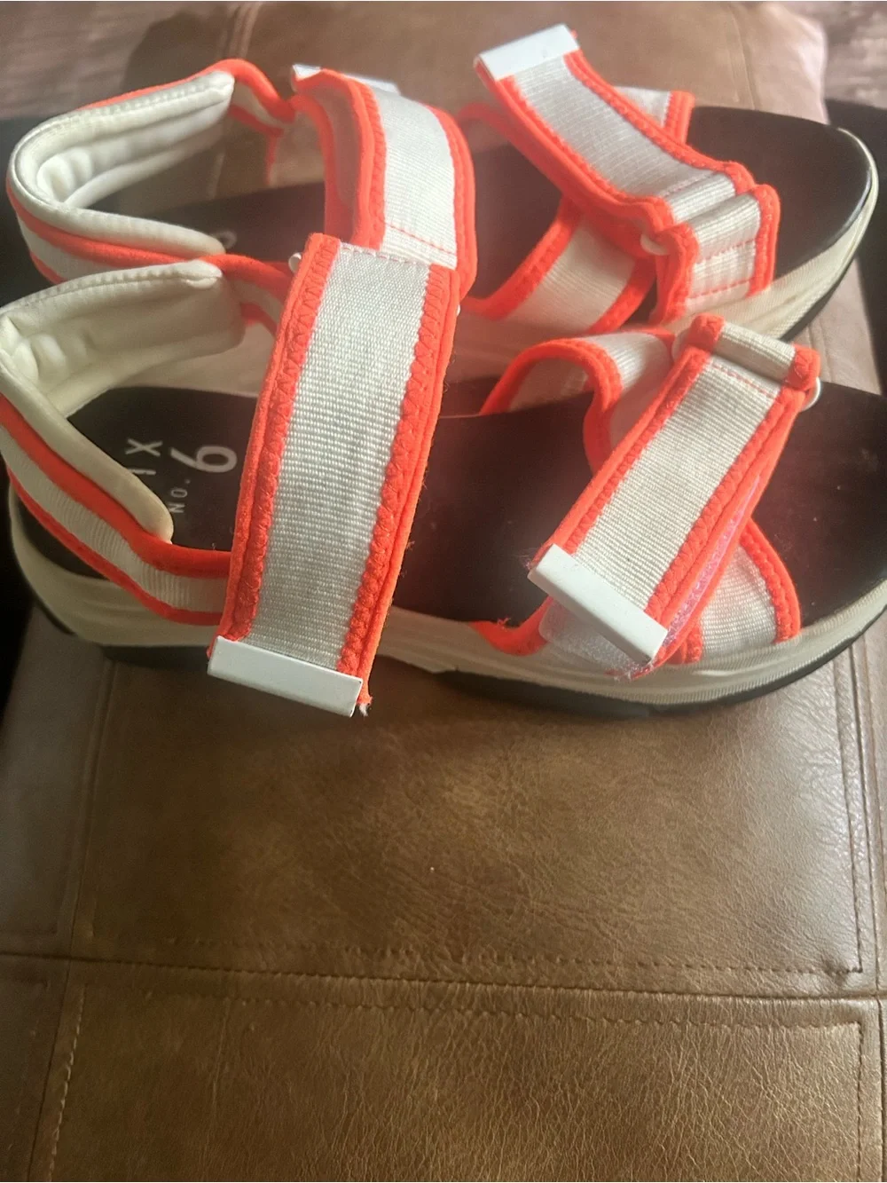 White and Bright Orange Strappy Sandals